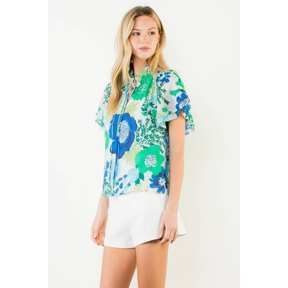 Floral Print Top With Tie Detail - 606River