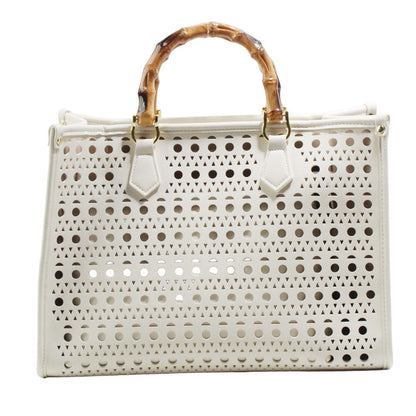 Vegan Leather Bamboo Handle Tote - 606River