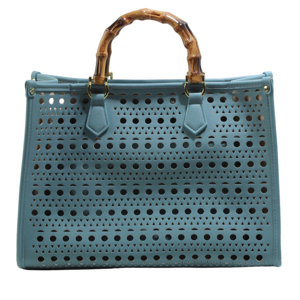 Vegan Leather Bamboo Handle Tote - 606River