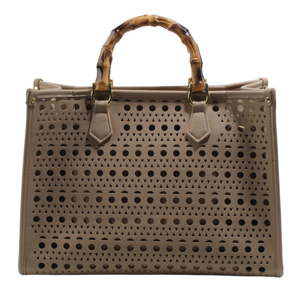 Vegan Leather Bamboo Handle Tote - 606River