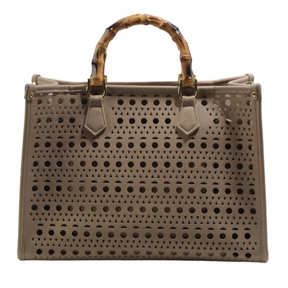 Vegan Leather Bamboo Handle Tote - 606River