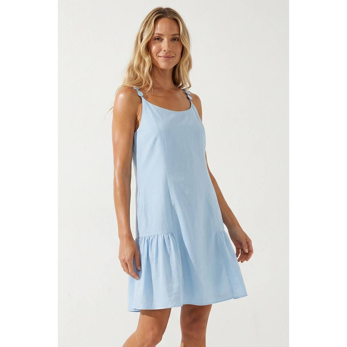 Button Detail Ruffle Mini Dress - 606River