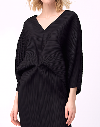Ellyndale Pleated Cutout Dress with Fringe - Black