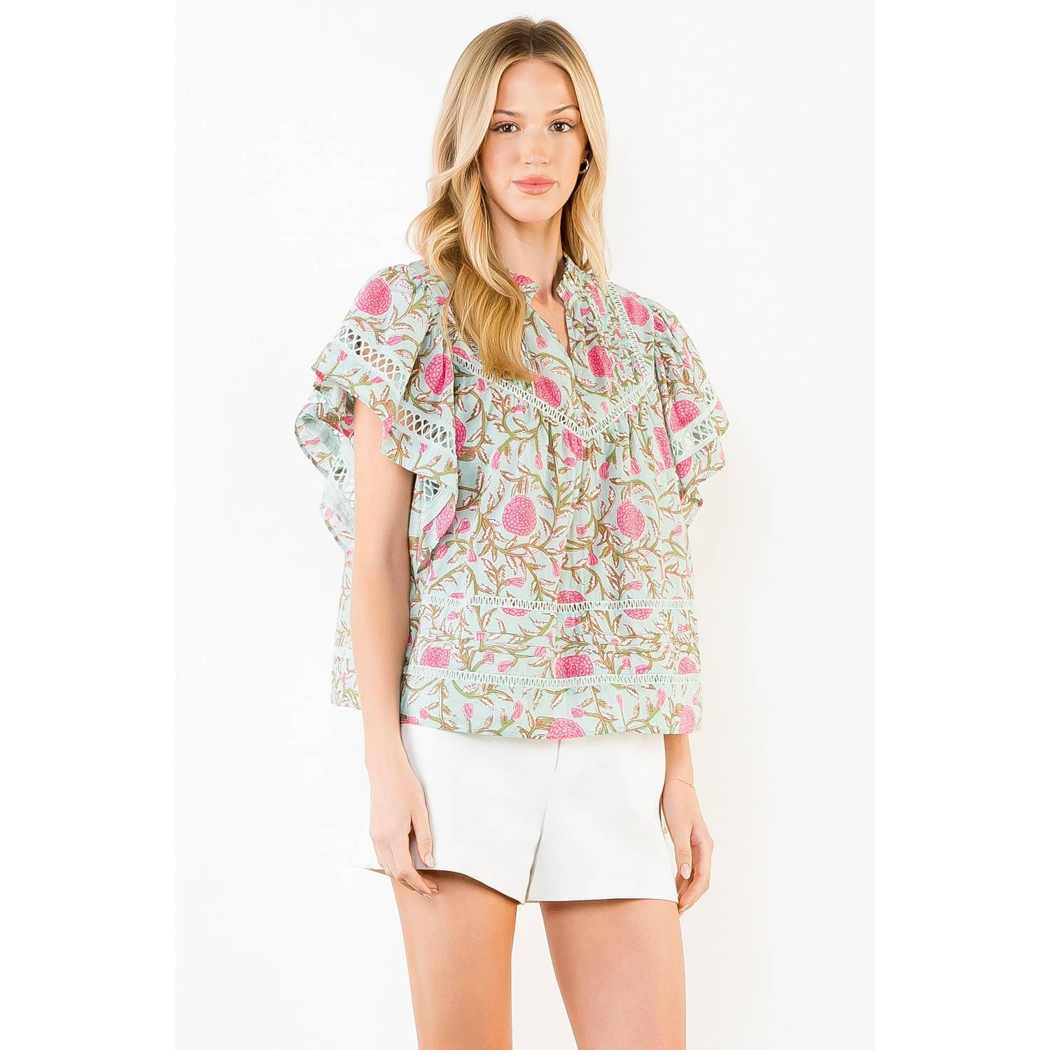 Floral Print Flutter Sleeve Top - 606River