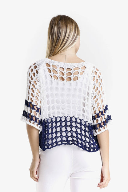 Doris Banded Ballet Sleeve 2-Tone Knit Sweater (BQ906B) - 606River