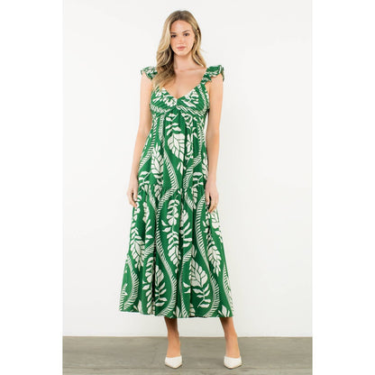 Flutter Sleeve Leaf Print Maxi Dress - 606River