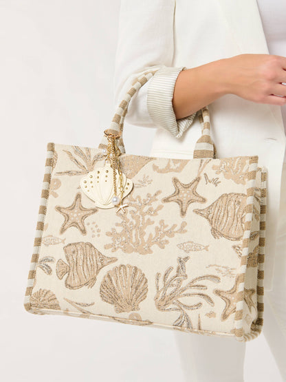 COASTAL JACQUARD TOTE,BEIGE - 606River