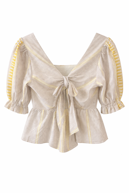 Yellow Ivory Cotton Graphic Cotton Top - 606River
