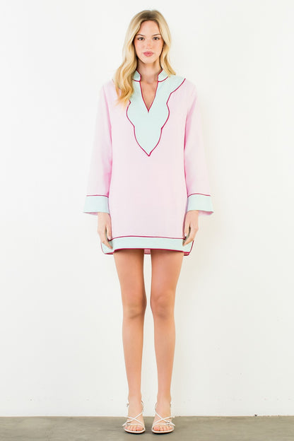 Pink V-Neck Long Sleeve Dress - 606River