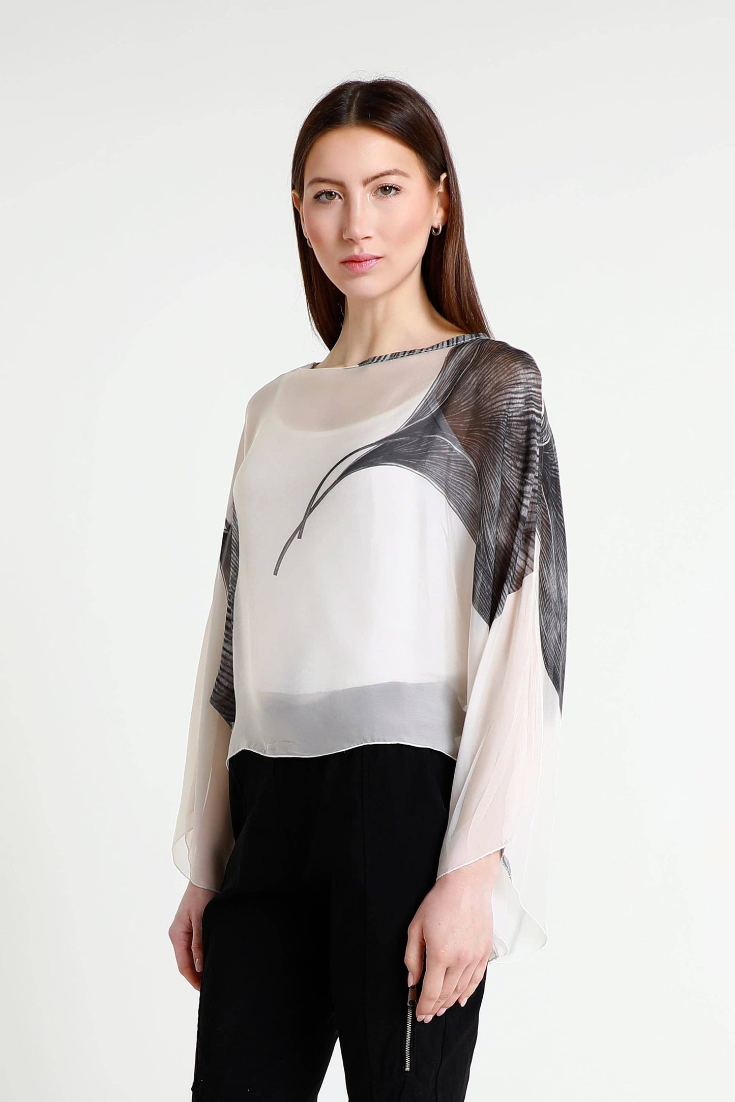 Sofita Leaf 3/4 Sleeve Cropped Silk Kaftan (BQ200E) - 606River