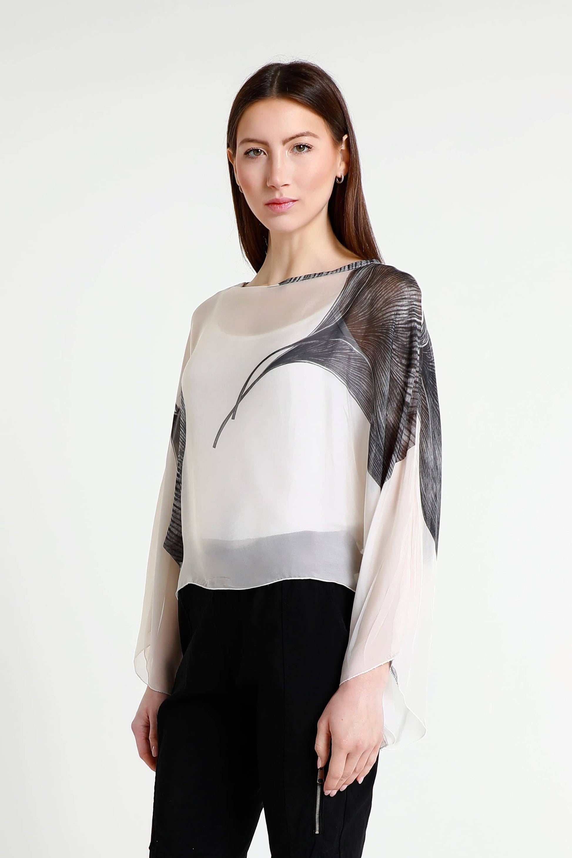Sofita Leaf 3/4 Sleeve Cropped Silk Kaftan (BQ200E) - 606River