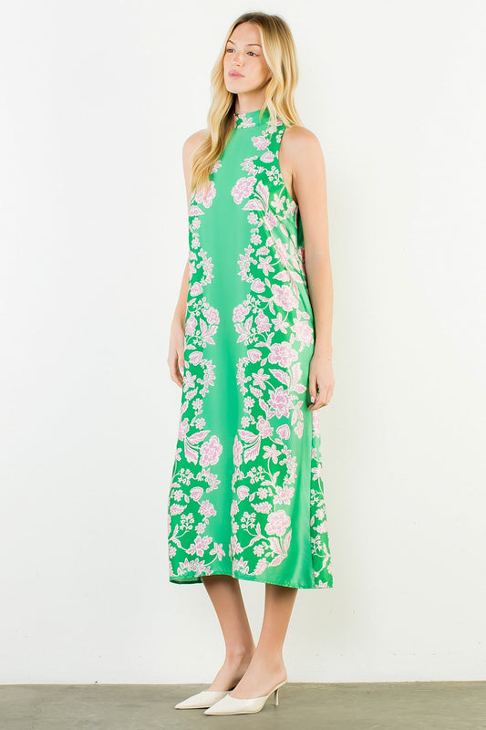 THML Green Pink Floral Maxi Dress
