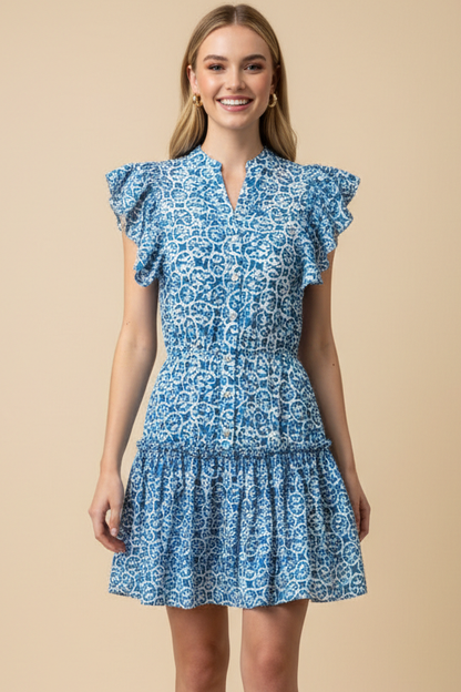 GEOMETRIC RUFFLED MINI DRESS - 7175D