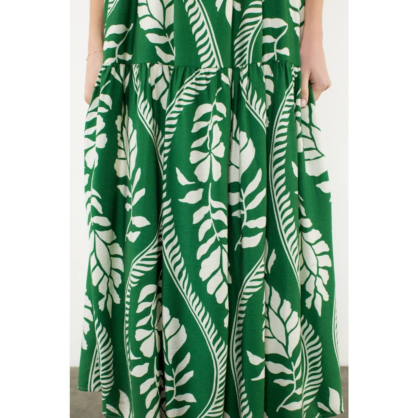 Flutter Sleeve Leaf Print Maxi Dress - 606River