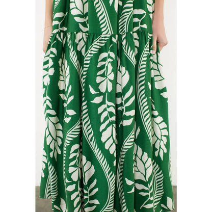 Flutter Sleeve Leaf Print Maxi Dress - 606River