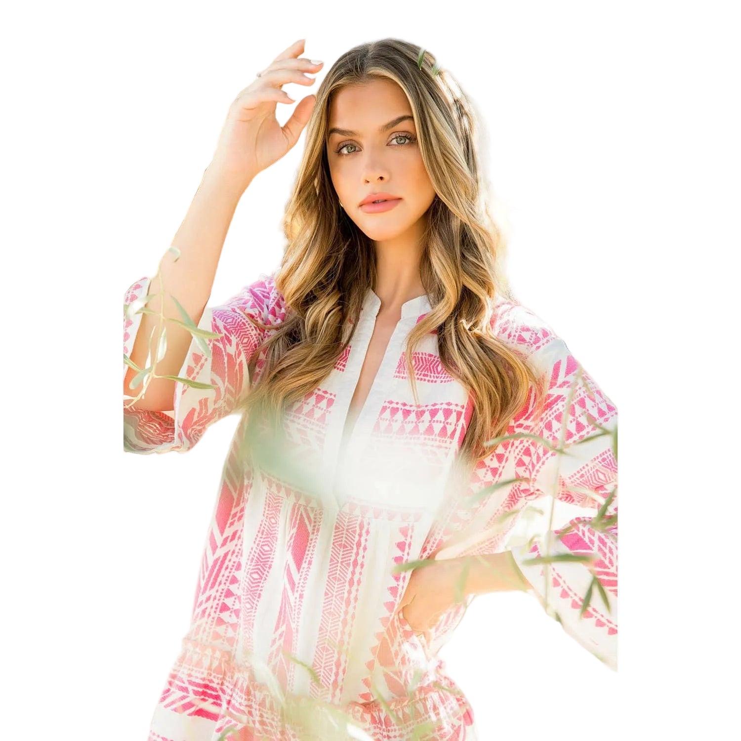 Boho Pink Tiered Embroiderd Dress - 606River