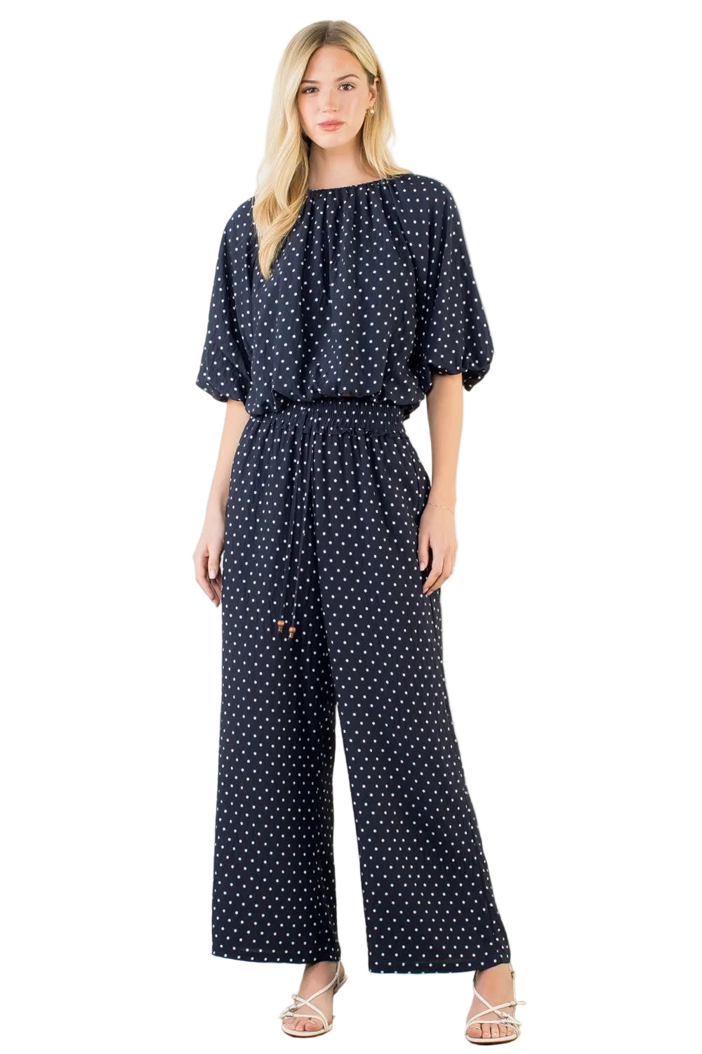 Navy White Polka Dot Top THML