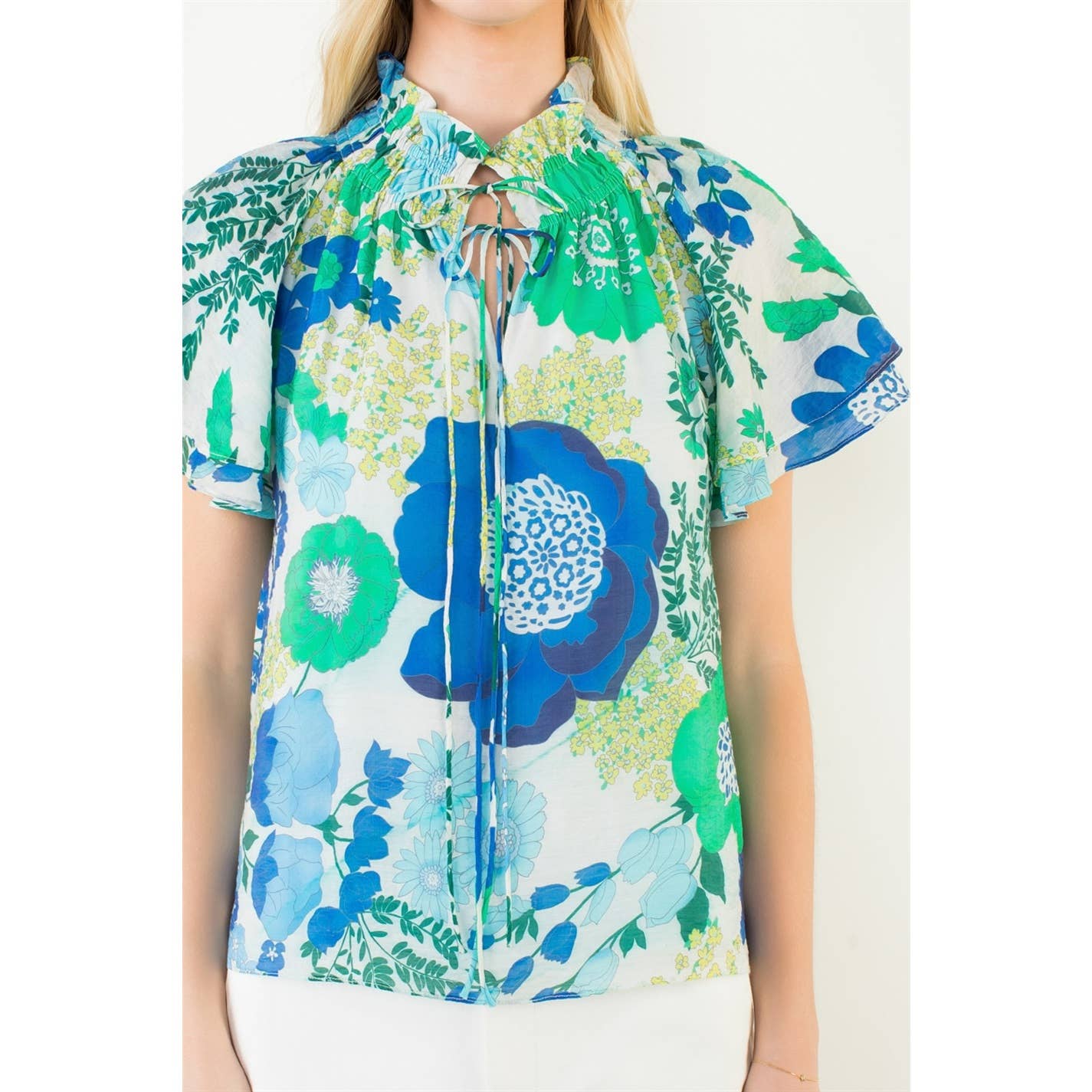 Floral Print Top With Tie Detail - 606River