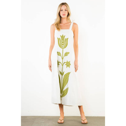 Tie Strap Square Neck Print Midi Dress - 606River