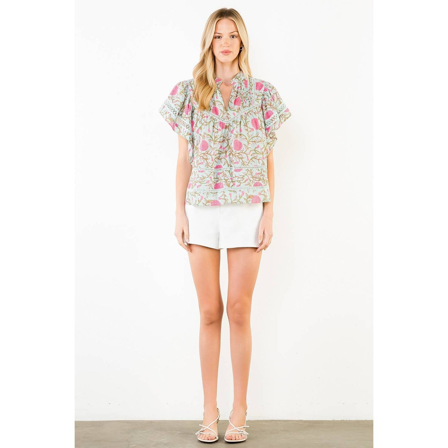 Floral Print Flutter Sleeve Top - 606River