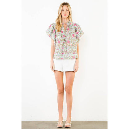 Floral Print Flutter Sleeve Top - 606River