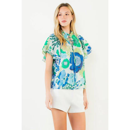 Floral Print Top With Tie Detail - 606River