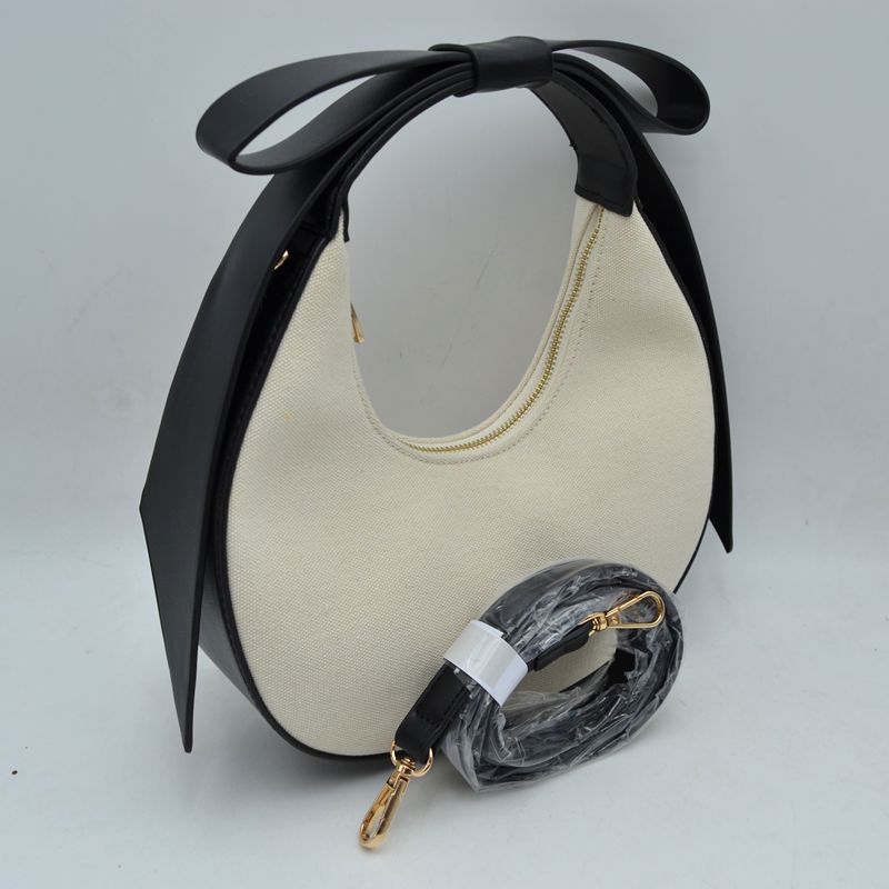 Beige Canvas Black Bow Bag