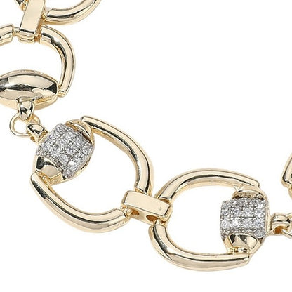 Gold CZ Horsebit Link Chain Bracelet