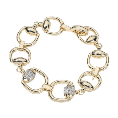 Gold CZ Horsebit Link Chain Bracelet