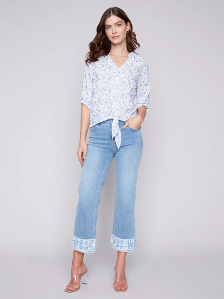 Charlie B Cotton Embroidery Stitch Button Down Blouse