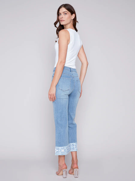 Charlie B Light Blue Embroidered Cuff Jean