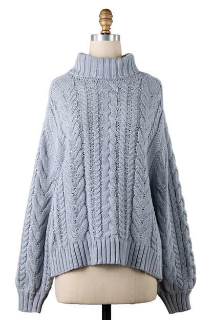 Chunky Braid Cable Knit Turtleneck Sweater