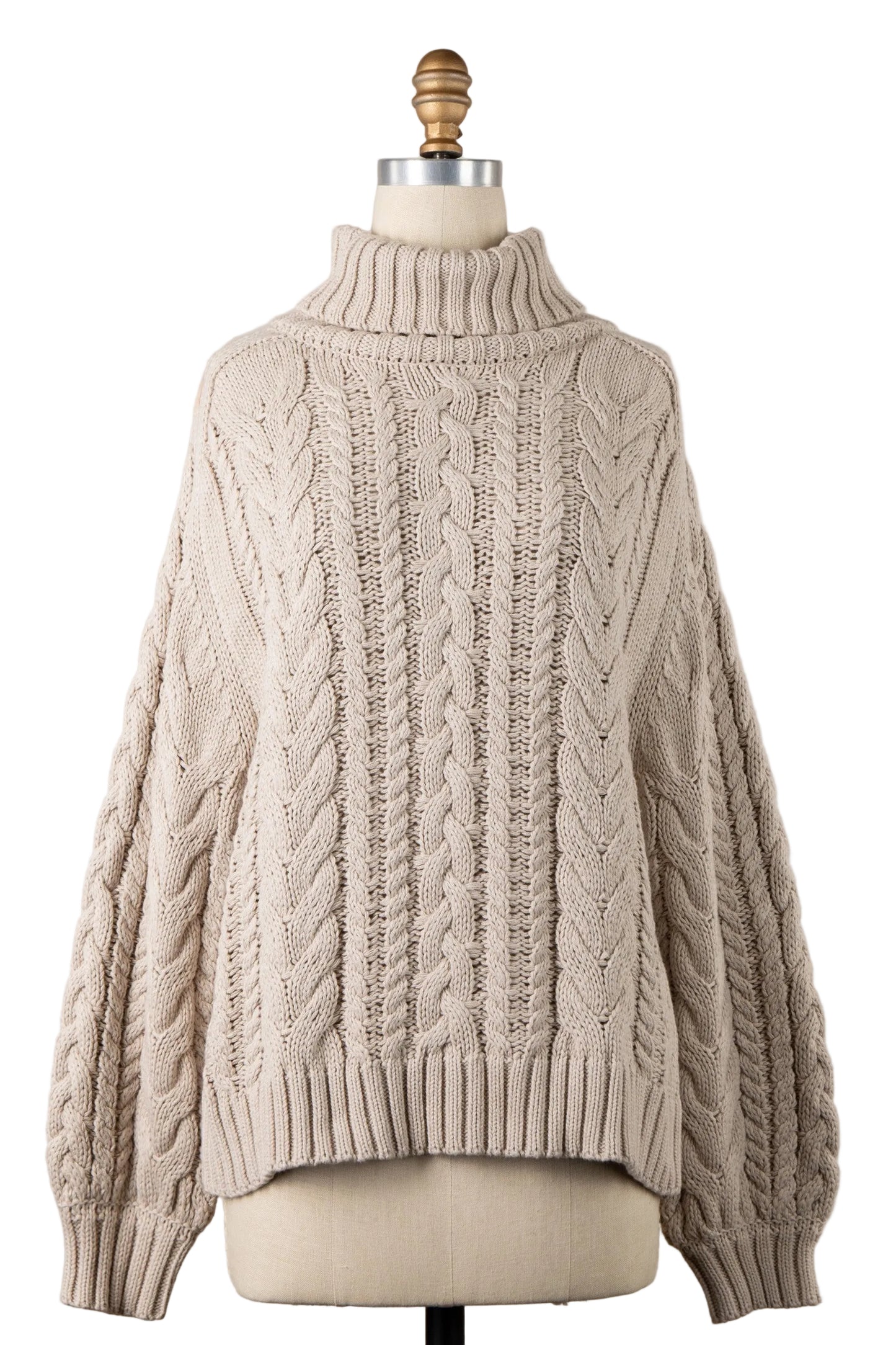 Chunky Braid Cable Knit Turtleneck Sweater