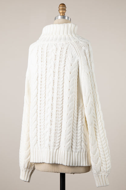 Chunky Braid Cable Knit Turtleneck Sweater