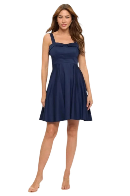 Solid Navy Red Tie Back Dress
