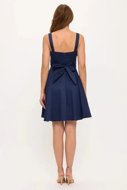 Solid Navy Red Tie Back Dress