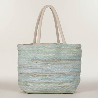 Multi Mint Fabric Reycle Tote Bag Large Flower Pin - 606River