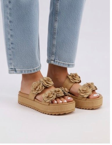 Natural Raffia Platform Slide Sandals - 606River