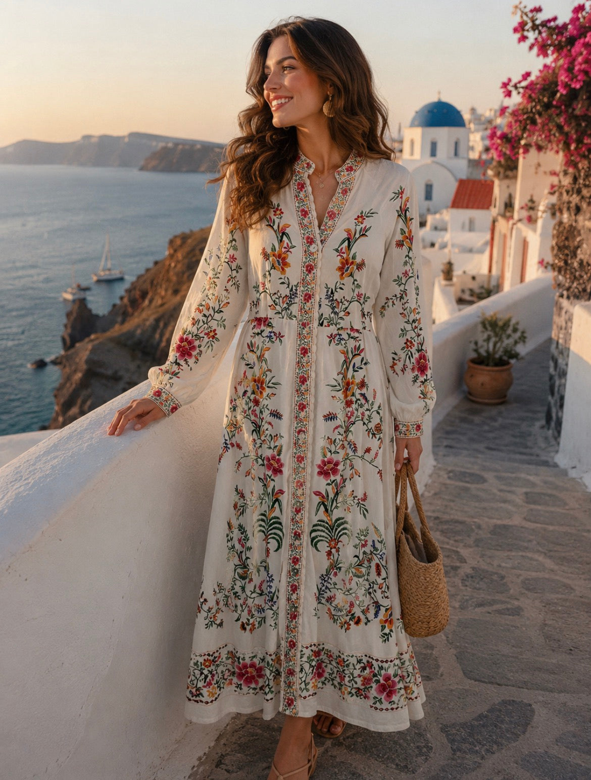 Linen Floral Maxi Dress