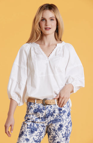 Molly White Sateen Puff Sleeve Blouse by Tyler Boe