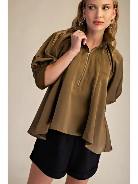Glam Mock Neck Pull Sleeve Blouse