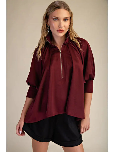 Glam Mock Neck Pull Sleeve Blouse