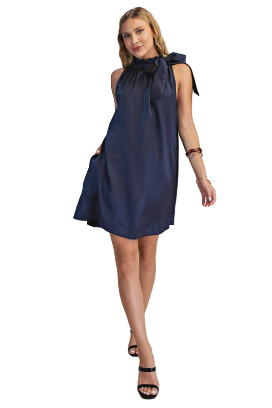 Glam Ruffle Neck Tie Dress