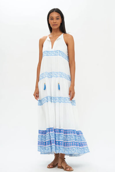 LONG TIERED TASSEL DRESS- GROTTO BLUE By OLIPHANT