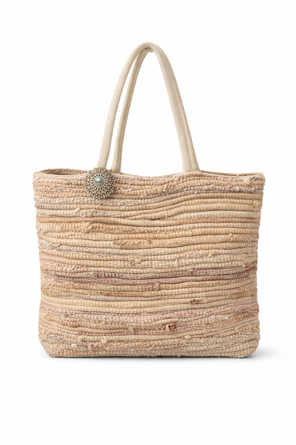 Multi Pink Fabric Reycle Tote Bag Crystal Pin - 606River