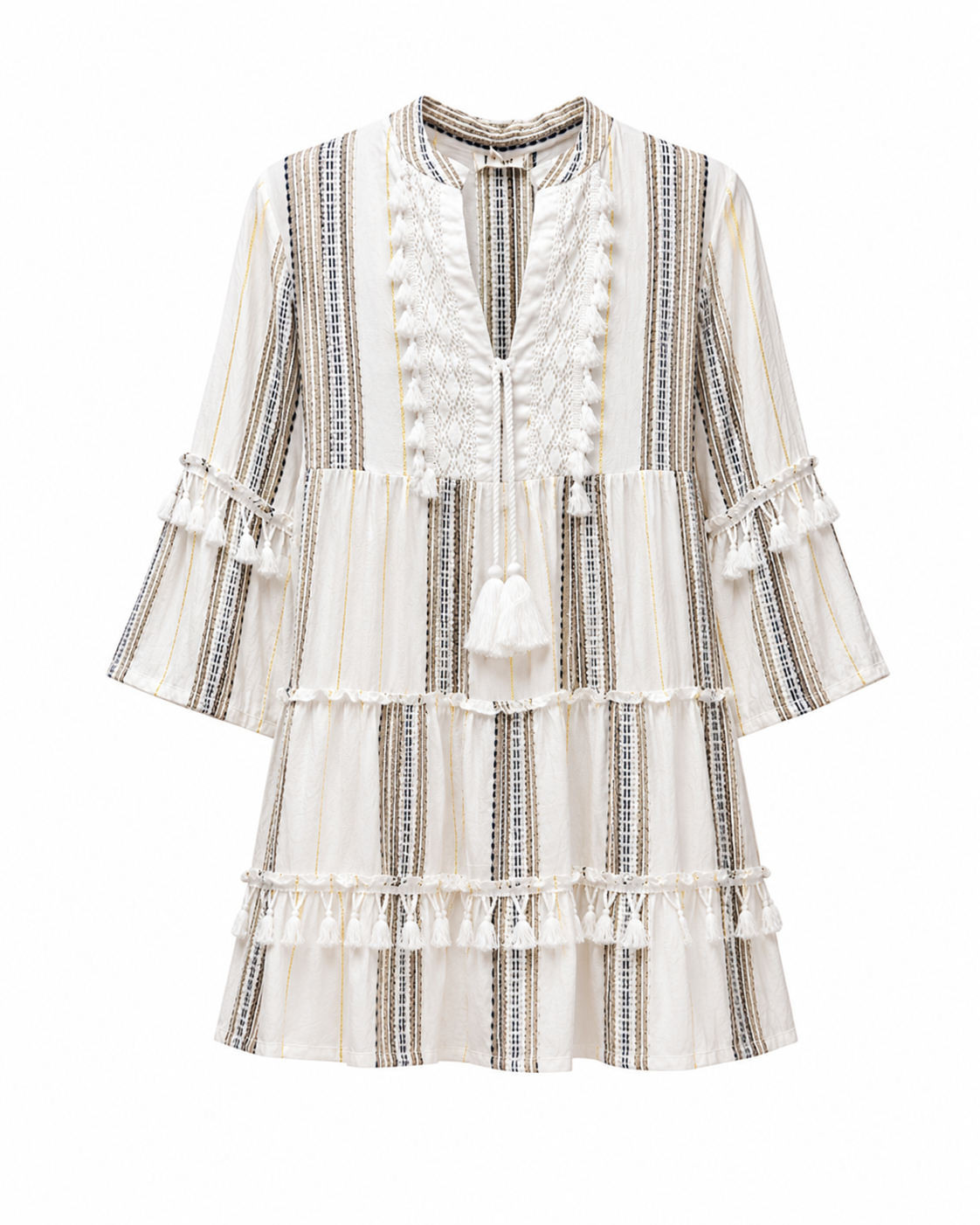 NP-35240 White Tassel Trim Dress