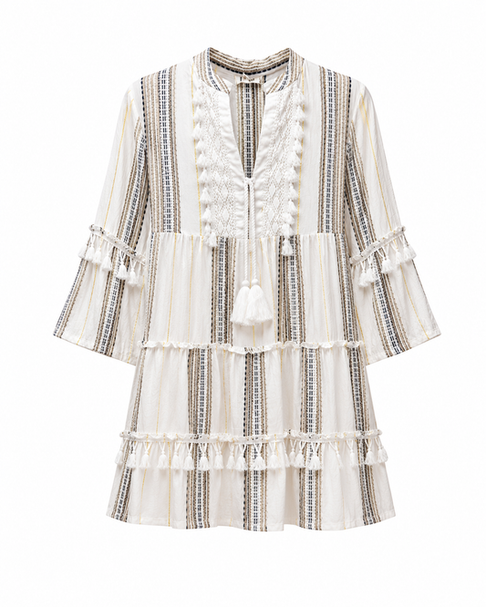 NP-35240 White Tassel Trim Dress