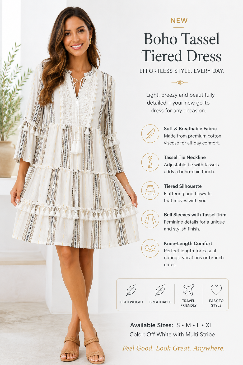 NP-35240 White Tassel Trim Dress