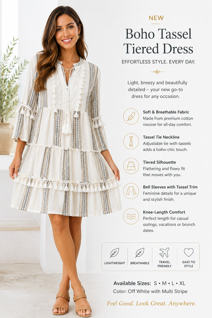 NP-35240 White Tassel Trim Dress