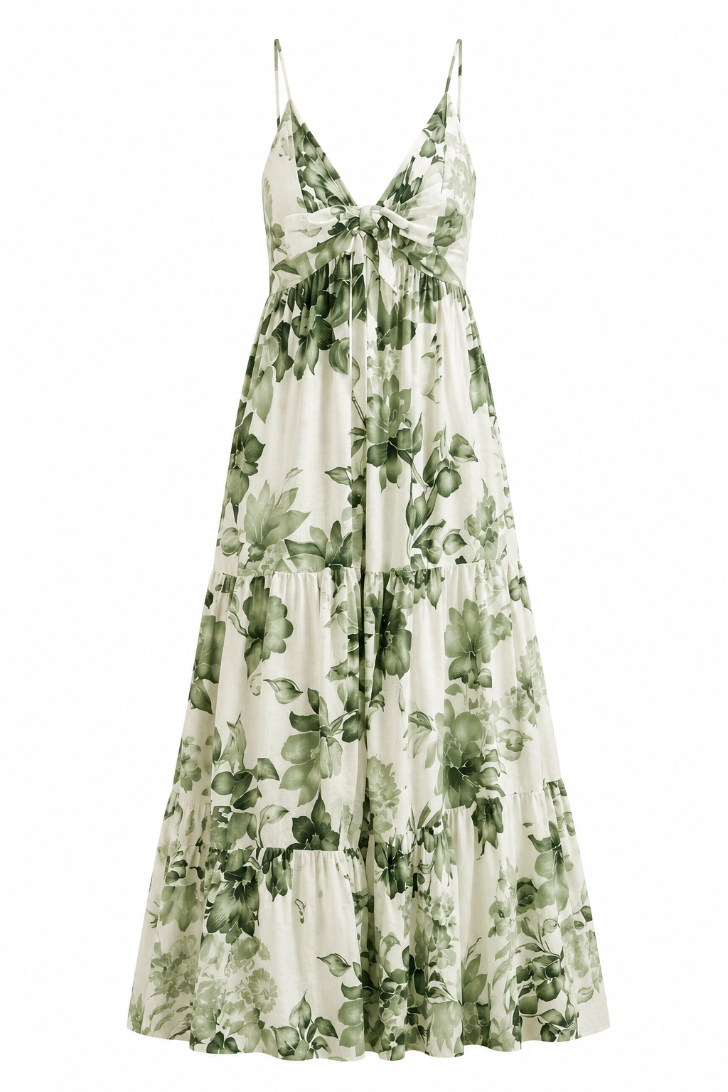 White Green Palm Print Maxi Dress